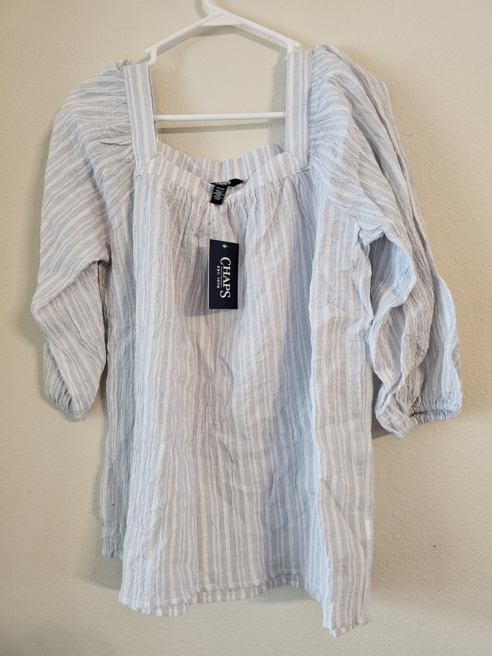 Chaps Striped Cotton Blouse in Blue & White Size Medium NWT